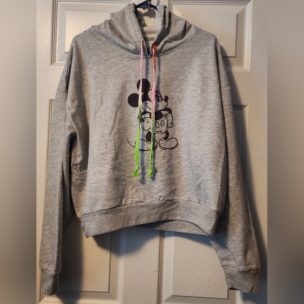 Disney Gray Mickey Mouse Cropped Hoodie